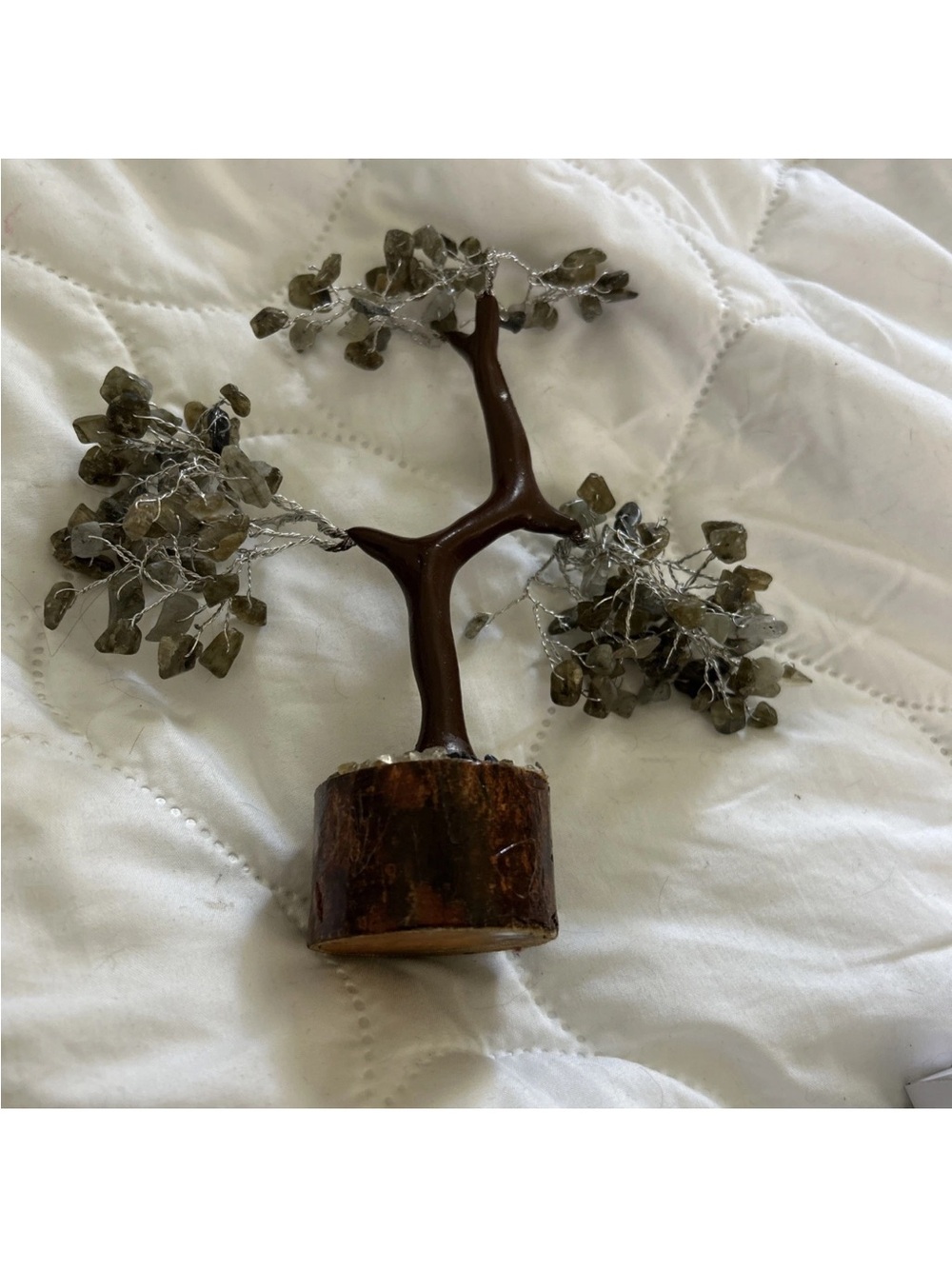 Source Unknown Brown and Olive Wire Gemstone Tree Sculpture